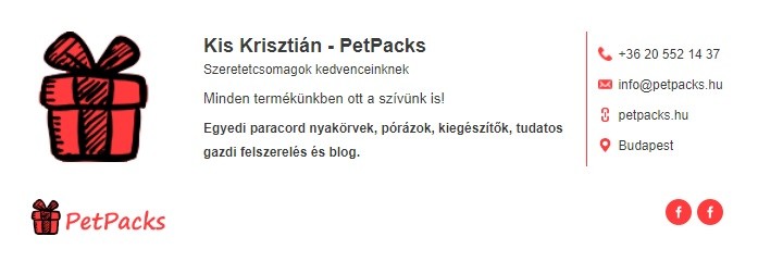 PetPacks - Kisállat felszerelés, tudatos gazdi webáruház és blog email aláírás